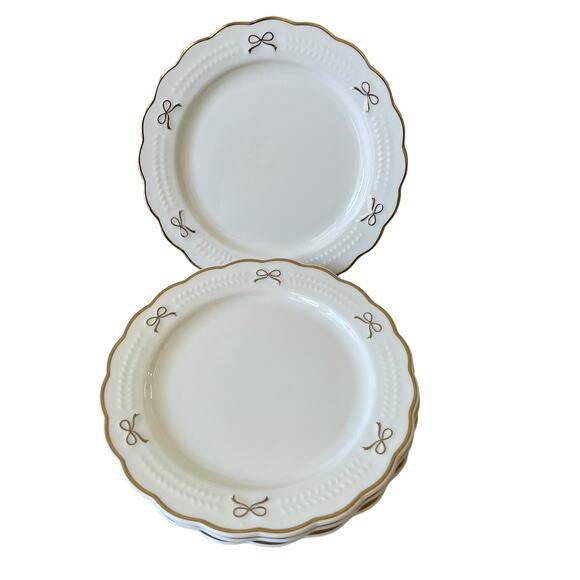 Set of 8 Yedi GOLD BOW Dinner Plates 10in Ceramic Holiday Glam White New - Picture 8 of 16